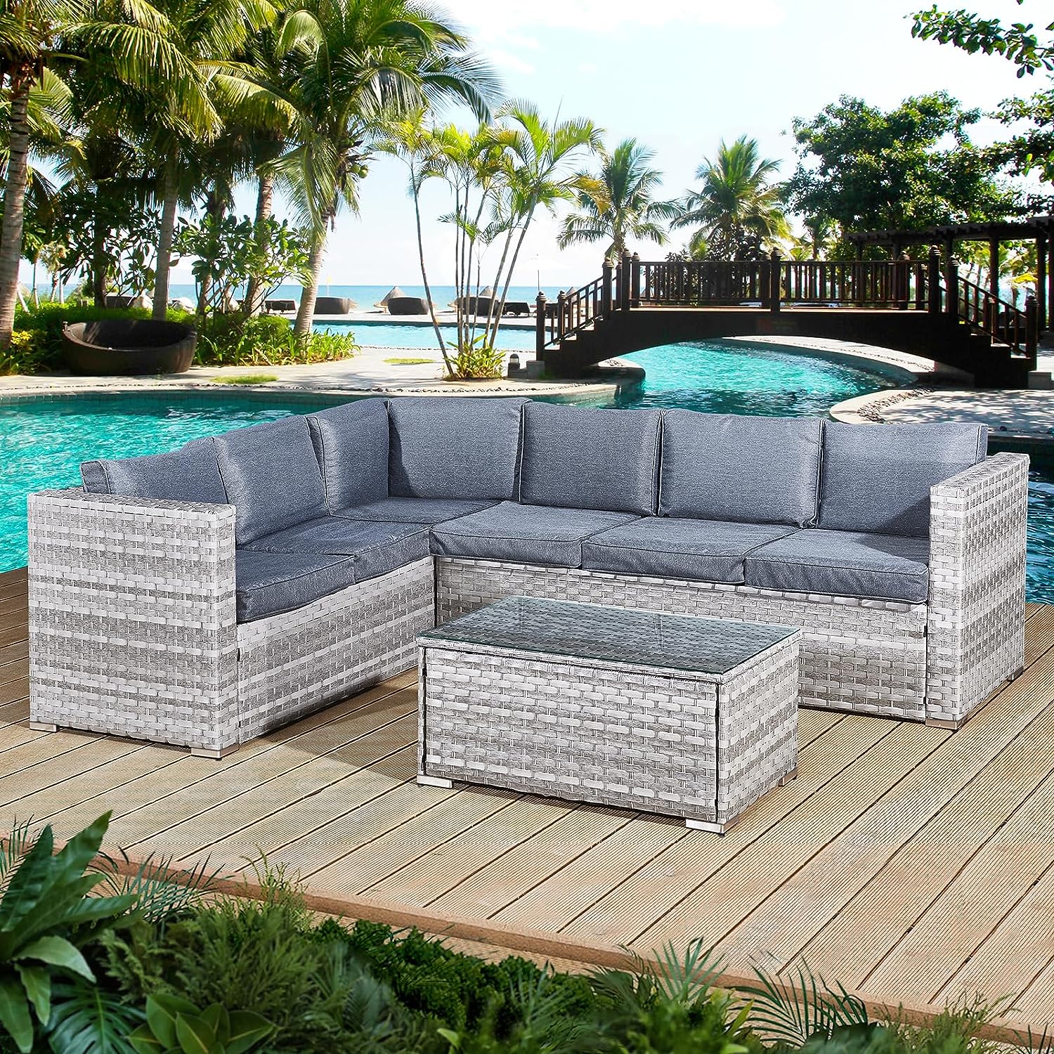 Oseasons Acorn Rattan 5 Seat Lounge Sofa Set in Dove Grey