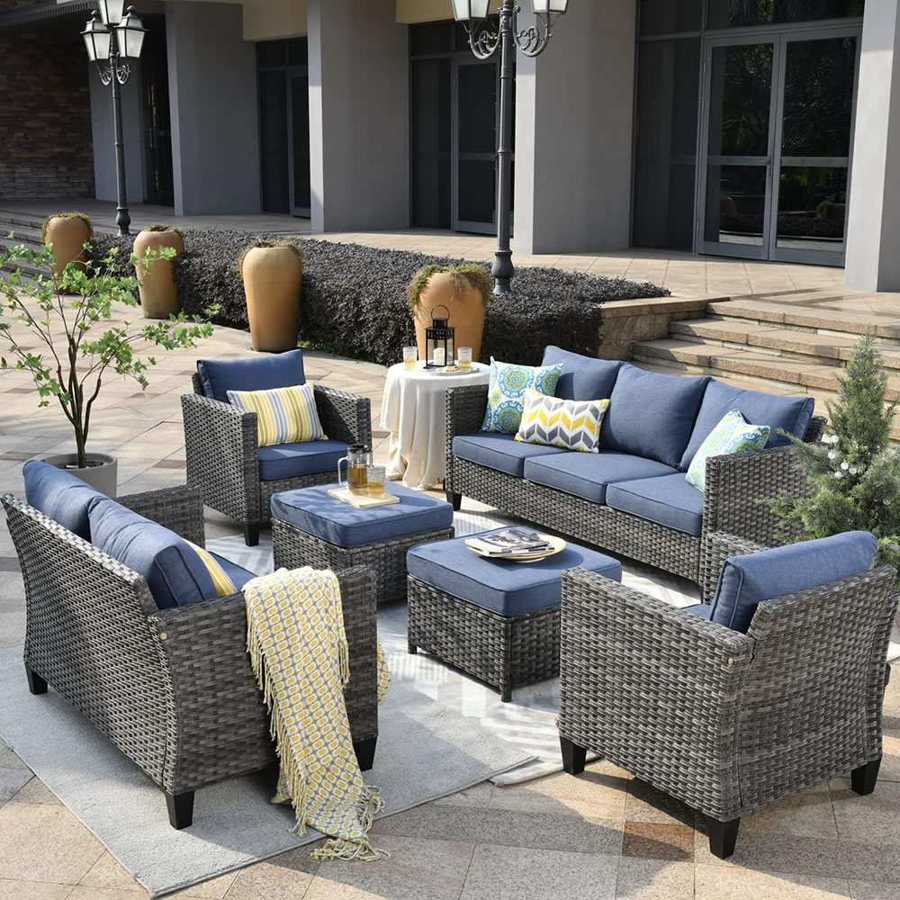 ovios Patio Furniture Set, Outdoor Wicker Rattan Sofa Couch with Chairs