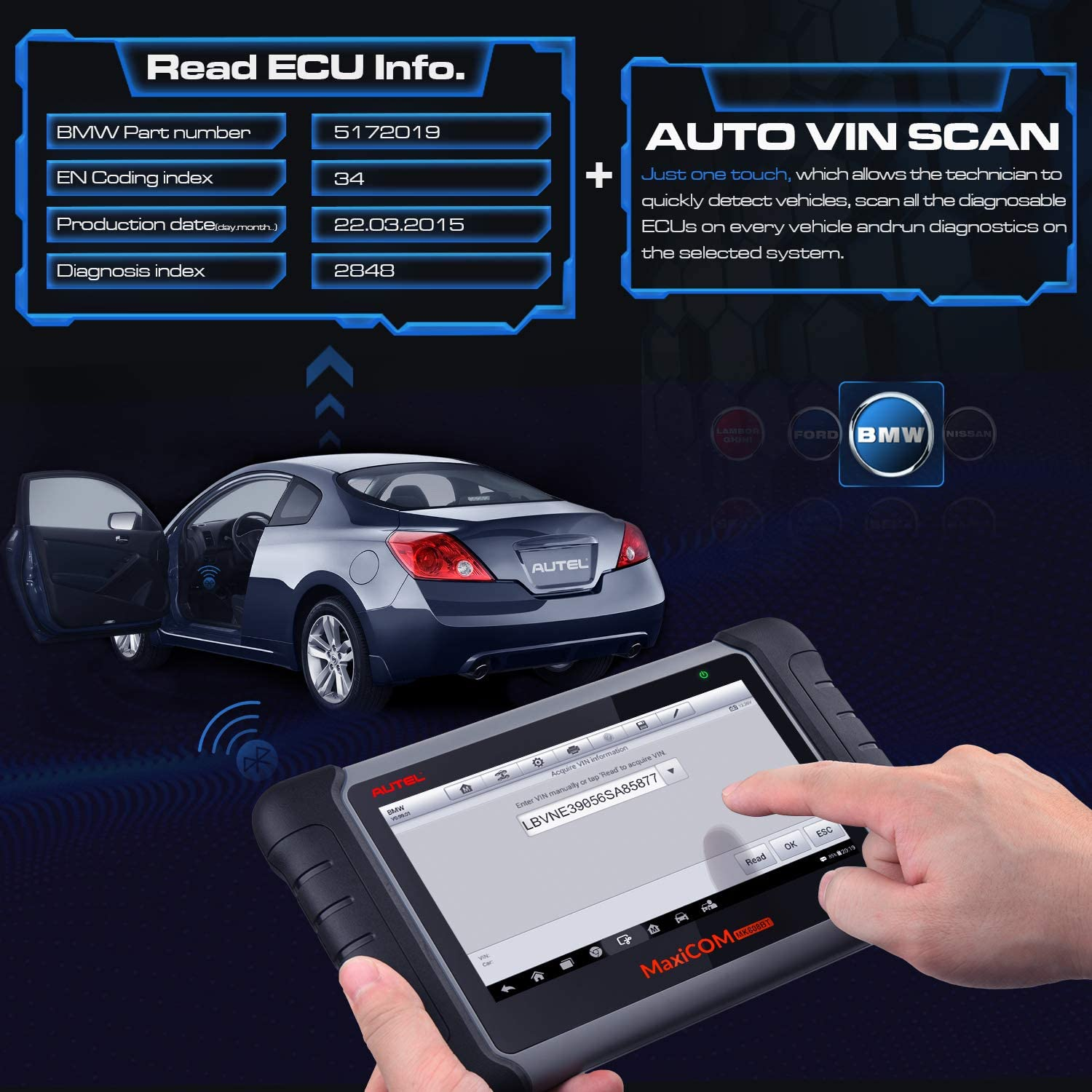 Autel MaxiCOM MK808BT Car Diagnostic Scan Tool, 2022 Newest Upgraded Ver. of MK808, MX808, All Systems Diagnosis & 25+ Services, ABS Bleed, Oil Reset, EPB, SAS, DPF, BMS, Throttle, Injector Coding