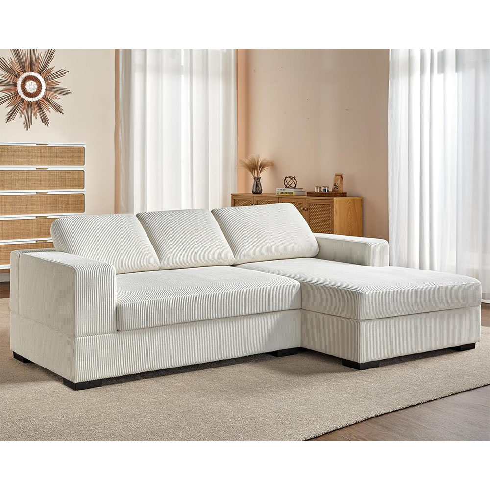 AMERLIFE Oversized Sectional Sofa, Large Double Chaise Couch, Comfy Sofa Couch with Left Chaise, White Corduroy Sofa
