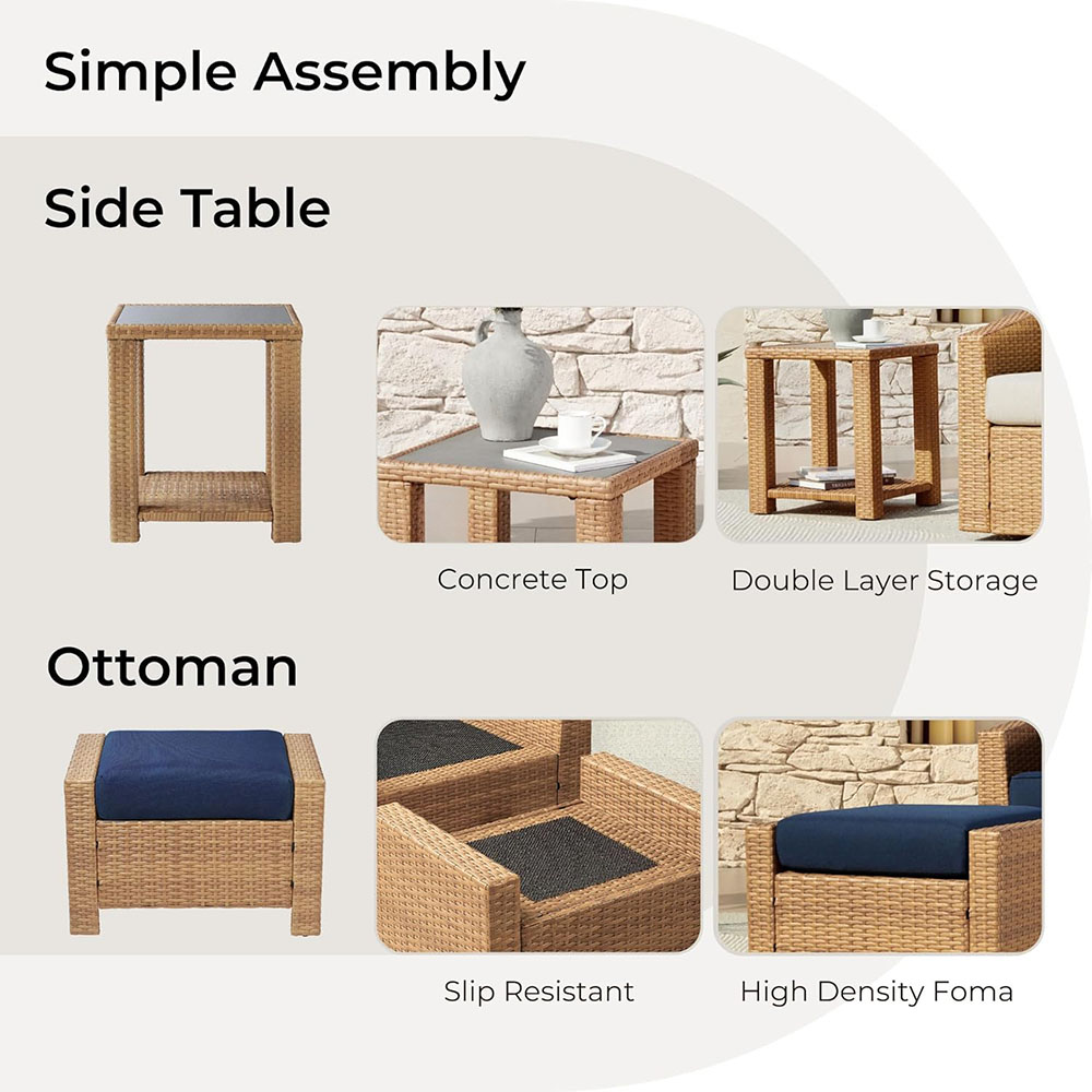 CHITA 5 Pieces Wicker Patio Furniture Set, Outdoor Conversation Set