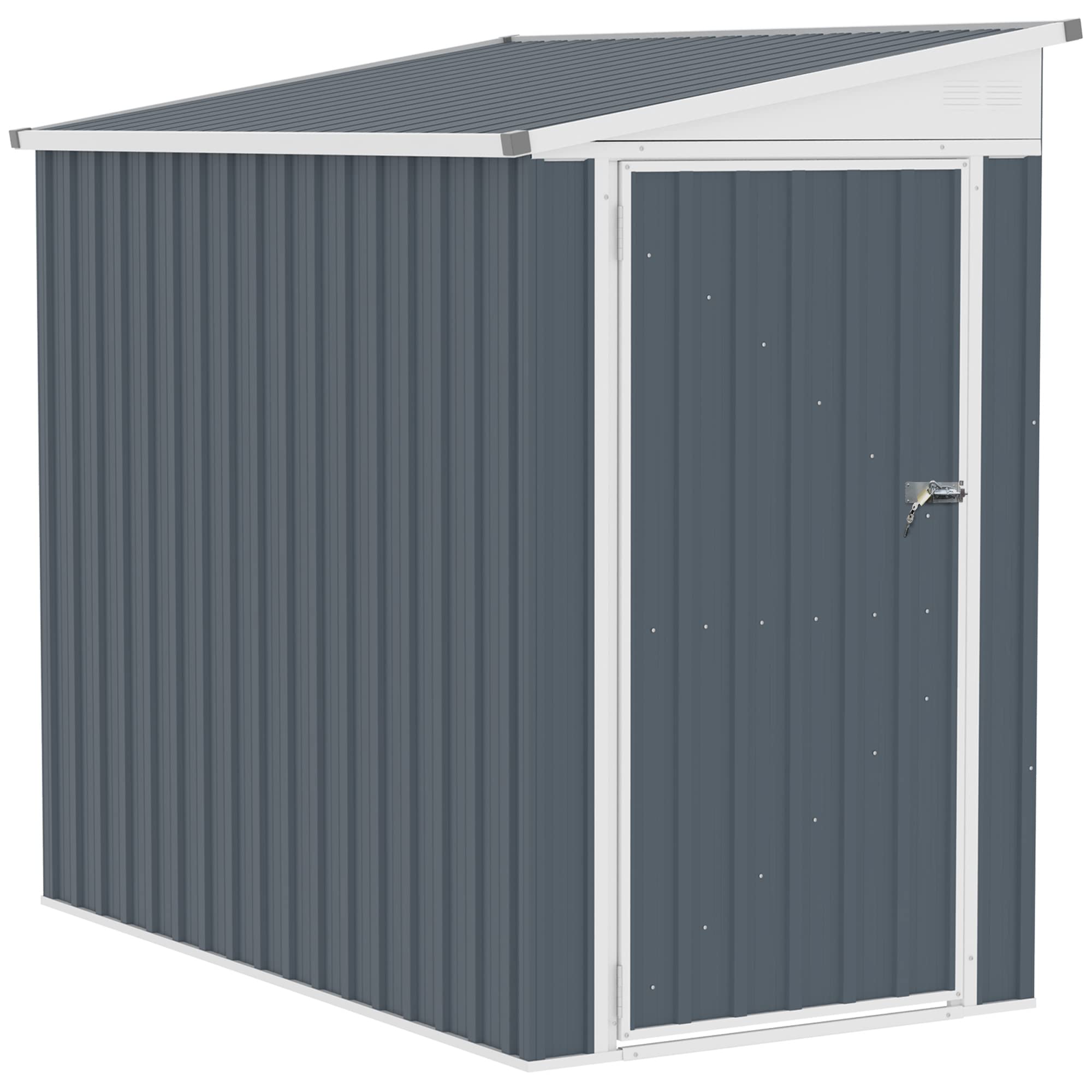 【Storage Shed】4' x 8' Steel Outdoor Sloping Metal Tool House with Lockable Doors & 2 Air Vents