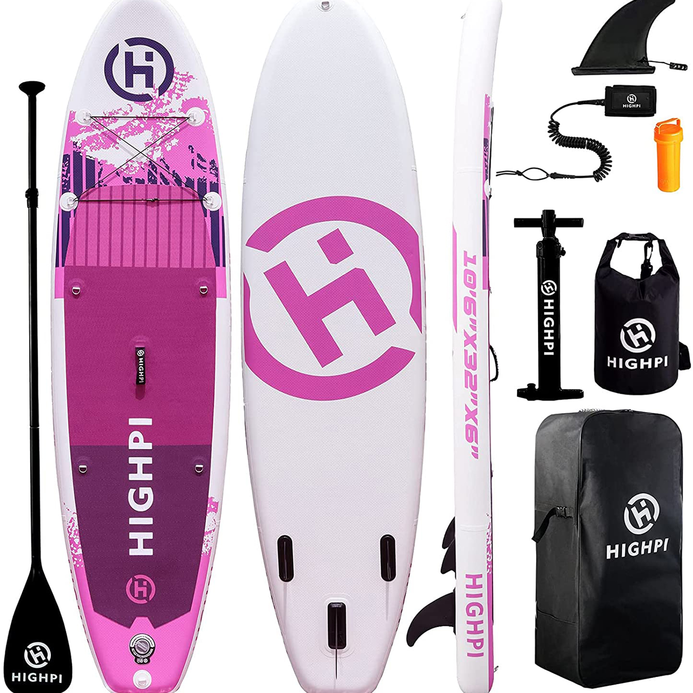 Highpi Inflatable Stand Up Paddle Boards, 10'6''/11' Ultra-Light SUP for All Skill Levels, w/Accessories Backpack, Anti-Slip Deck, Leash, Adjustable Paddle and Hand Pump, Waterproof Bag