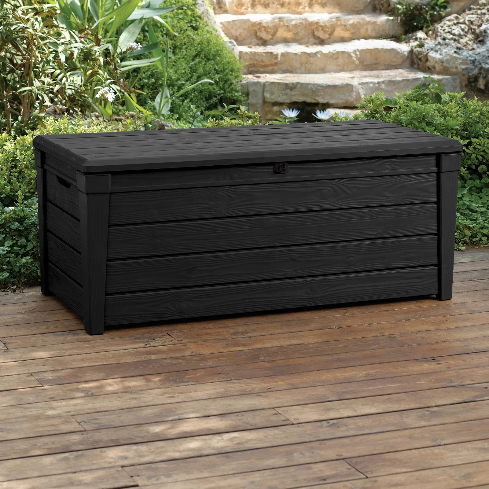 【Storage Shed】Keter Brightwood 120 Gallon Large Elegant Resin Water Resistant Lockable Deck Box
