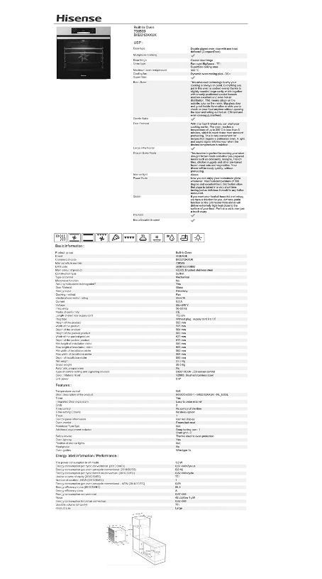 Hisense BI62212ABUK Built-in Electric Single Oven - Black - A Rated, 22 x 23 x 23 inches (L x W x H)