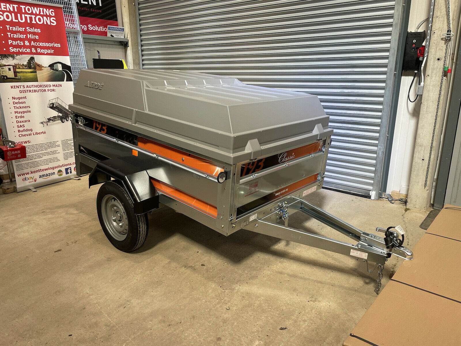 Newly assembled Erde 193 box car camper trailer with lockable ABS hard top