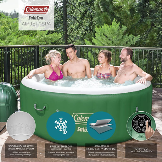 Outdoor portable inflatable hot tub spa for 4 persons with 120 nozzles, pumps, 2 filter elements and bathtub cover
