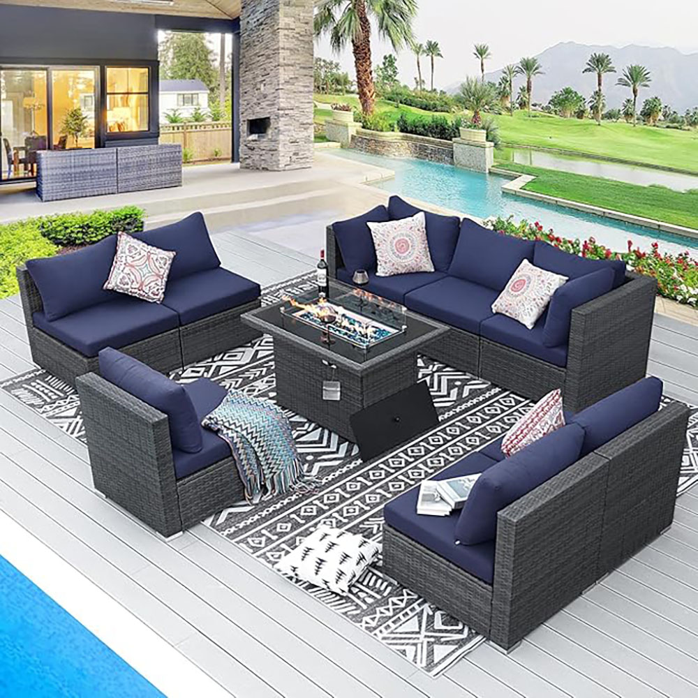 BULEXYARD Grey PE Wicker Patio Furniture Sectional Conversation Sofa Set
