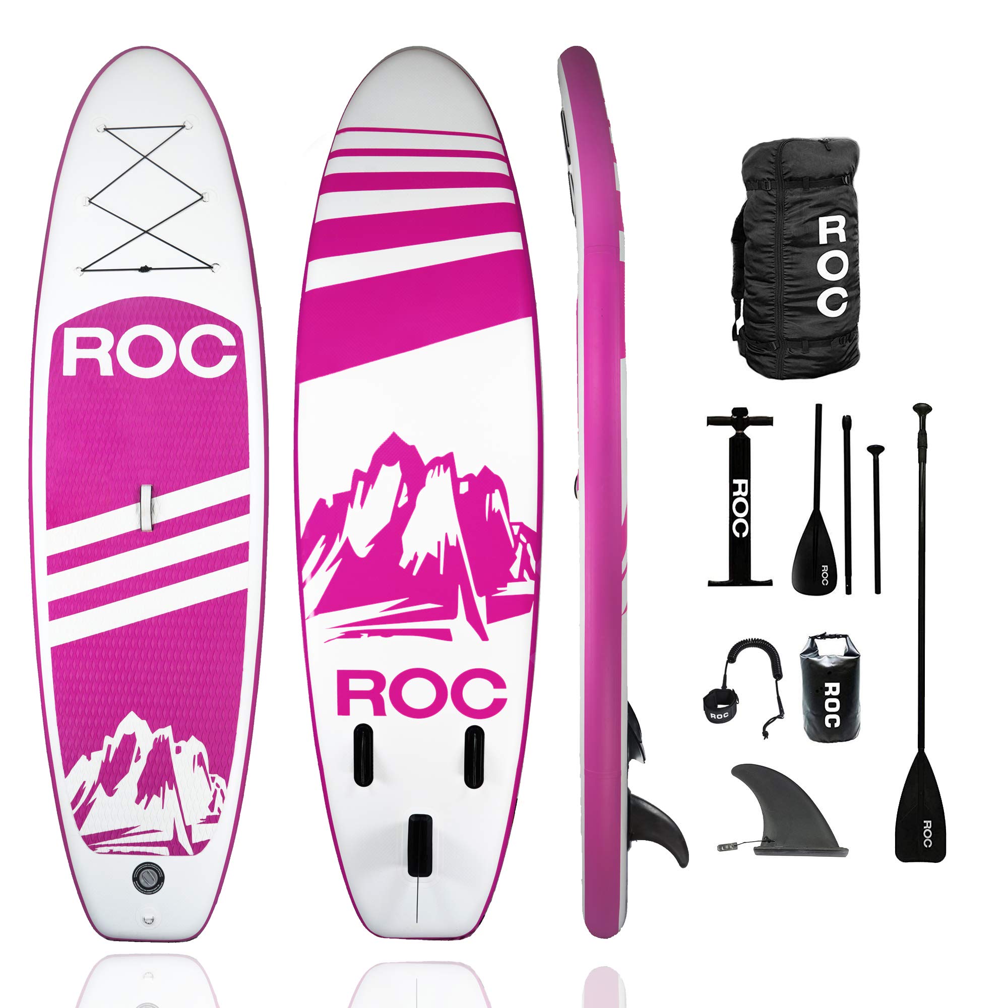 Roc Inflatable Stand Up Paddle Board with Premium sup Accessories & Backpack, Non-Slip Deck, Waterproof Bag, Leash, Paddle and Hand Pump
