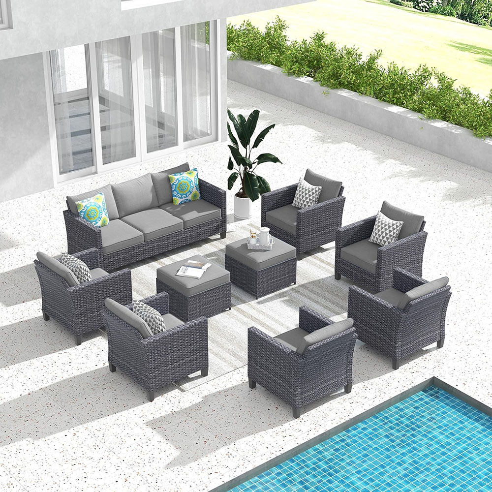 ovios Patio Furniture Set, Outdoor Wicker Rattan Sofa Couch with Chairs