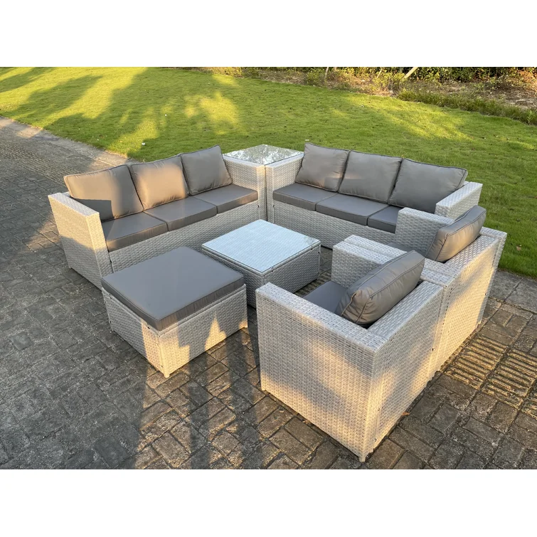 Delaila Rattan 9 - Person Seating Group with Cushions