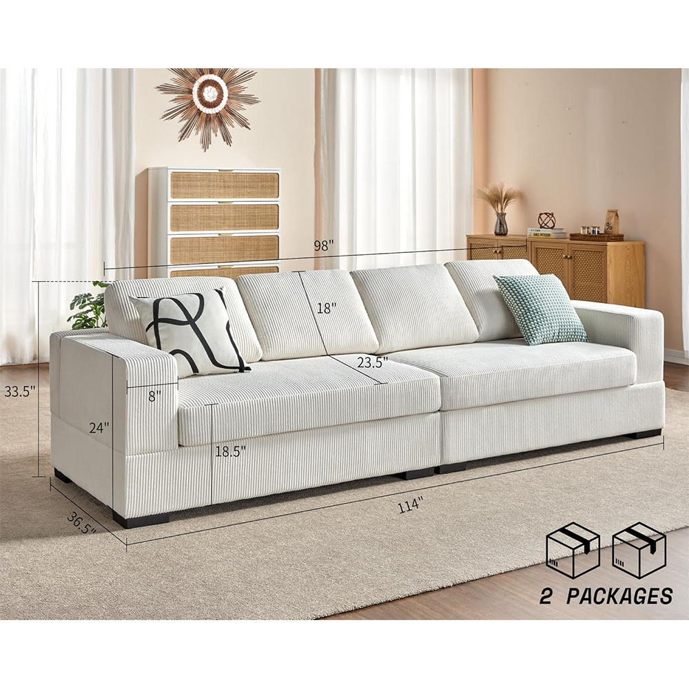 AMERLIFE Oversized Sectional Sofa, Large Double Chaise Couch, Comfy Sofa Couch with Left Chaise, White Corduroy Sofa
