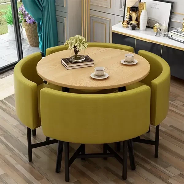 【Furniture】【BS】Small Round Wooden Dining Table Set with 4 Upholstered Chairs for Corner Balcony