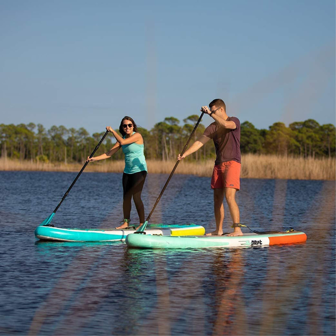 DRIFT Inflatable Stand Up Paddle Board, SUP with Paddle, Backpack Travel Bag, Pump, Fin, & Coiled Leash