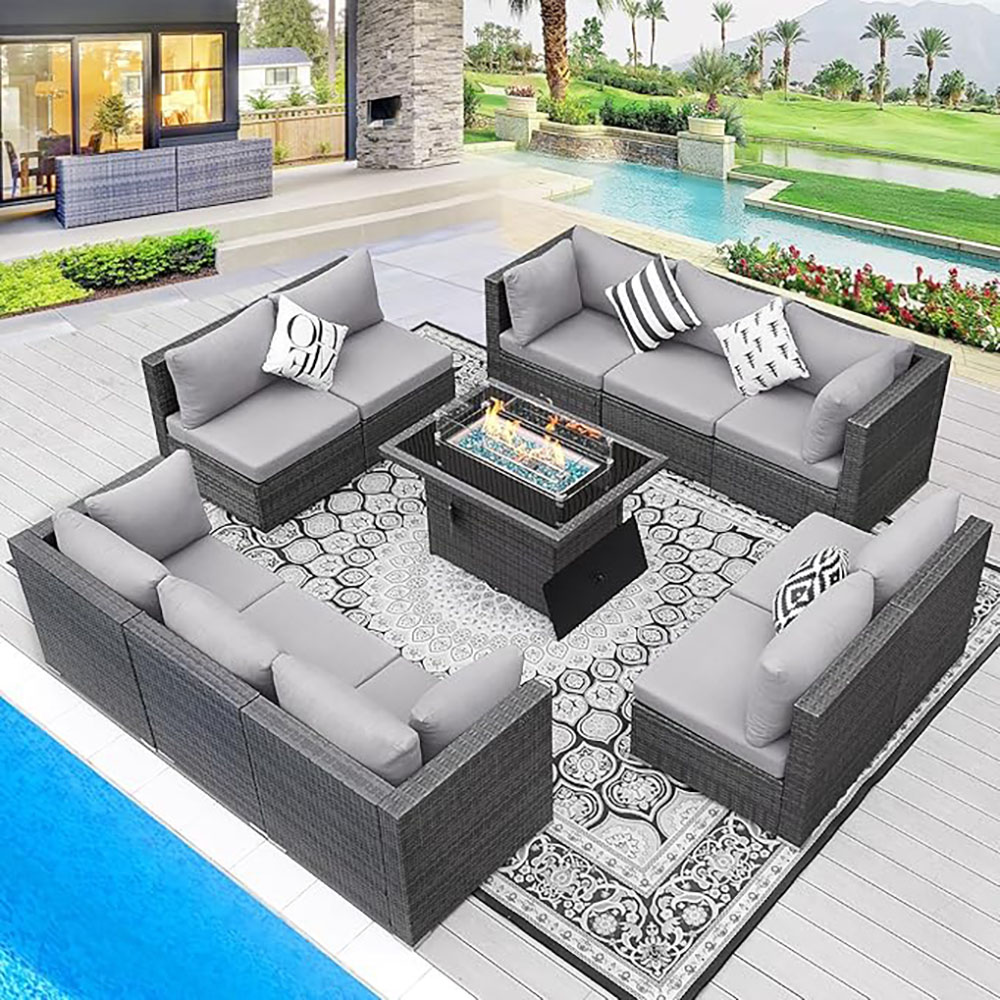 BULEXYARD Grey PE Wicker Patio Furniture Sectional Conversation Sofa Set