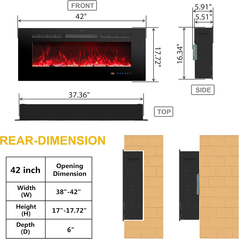 Electric Fireplace Insert Fireplace Heater with Remote Control for Indoor Use