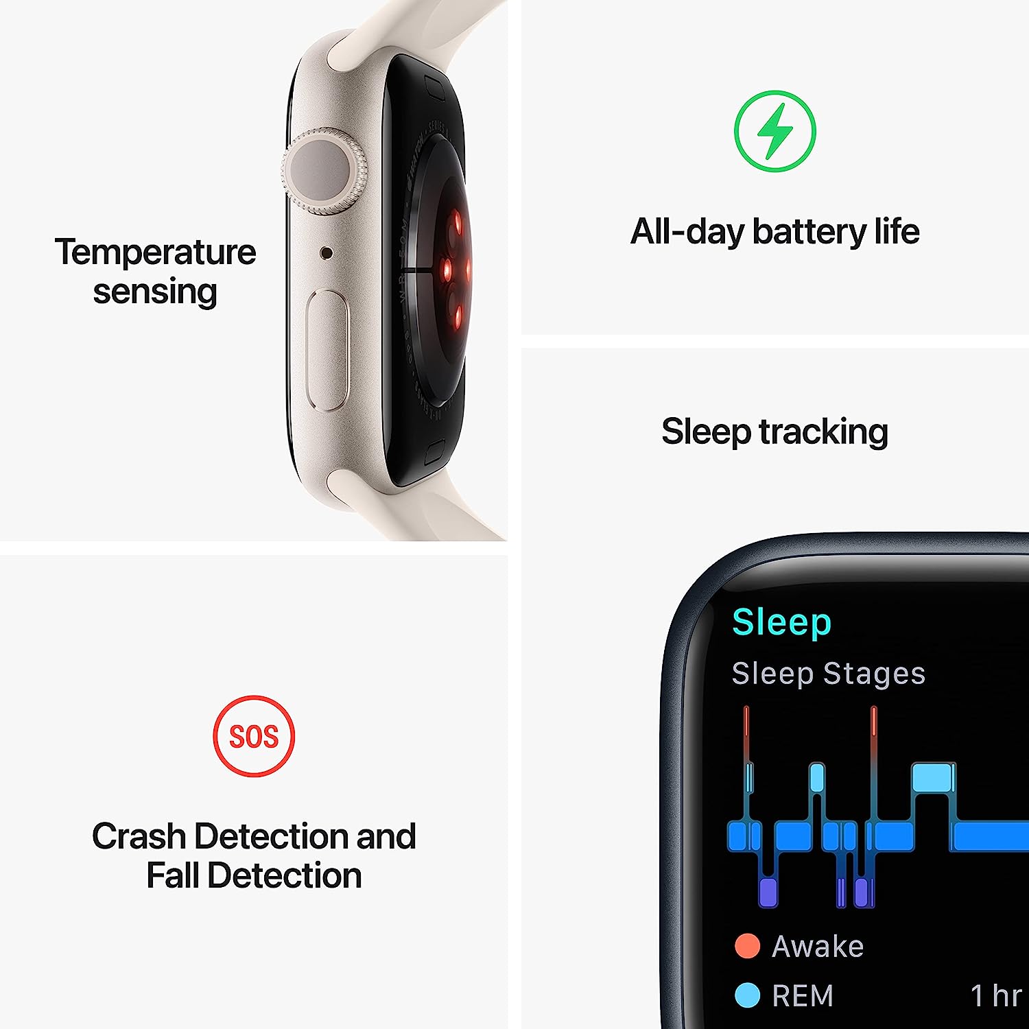 Apple Watch Series 8 (GPS) Smartwatch - (Product) Aluminum Case with (Product) Sport Band - Regular. Fitness tracker, blood oxygen and EKG app, waterproof