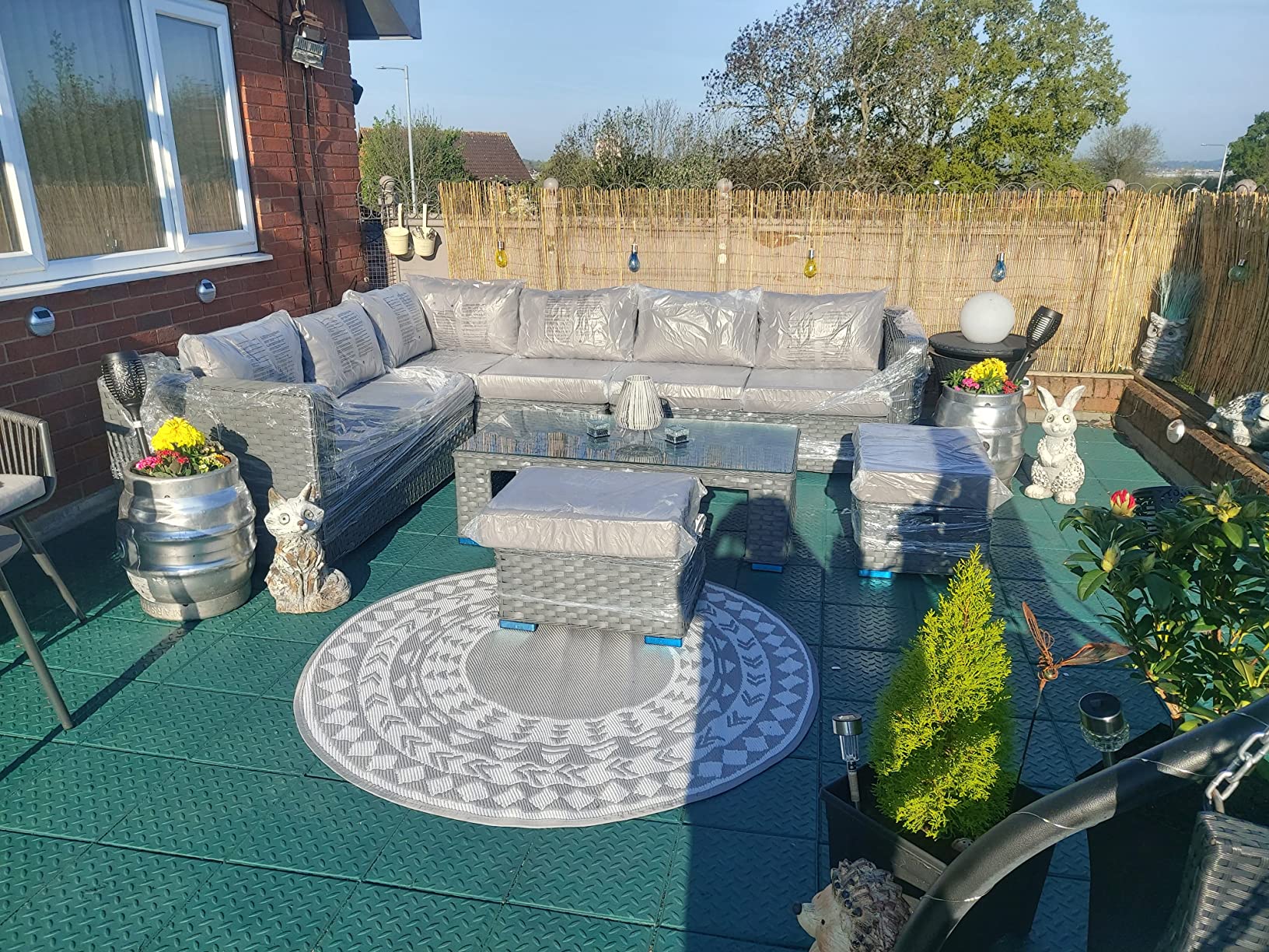 YAKOE 50020 Poppy Greenhouse Modular 9-Seater Rattan Corner Garden Sofa Furniture Set - Gray