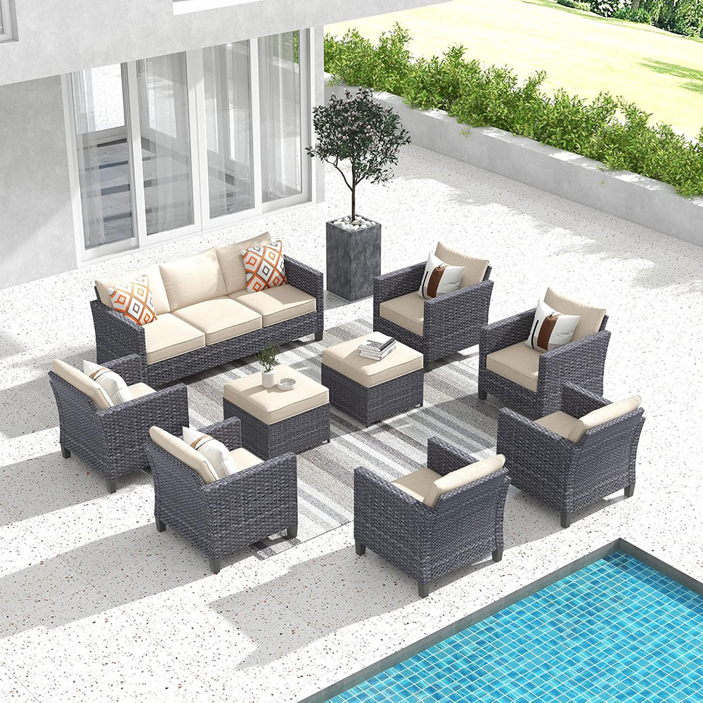 ovios Patio Furniture Set, Outdoor Wicker Rattan Sofa Couch with Chairs