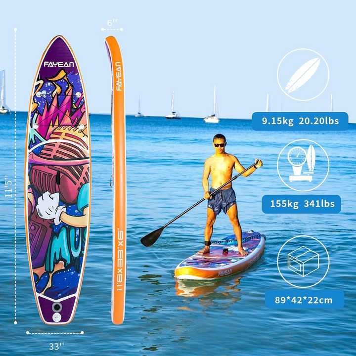 FAYEAN Inflatable Stand Up Paddle Board 11.5' x 32.7'' x 6'' SUP Round Board Includes Pump, Paddle, Backpack, Coil Straps, Carry Bag, Repair Kit & Waterproof Case
