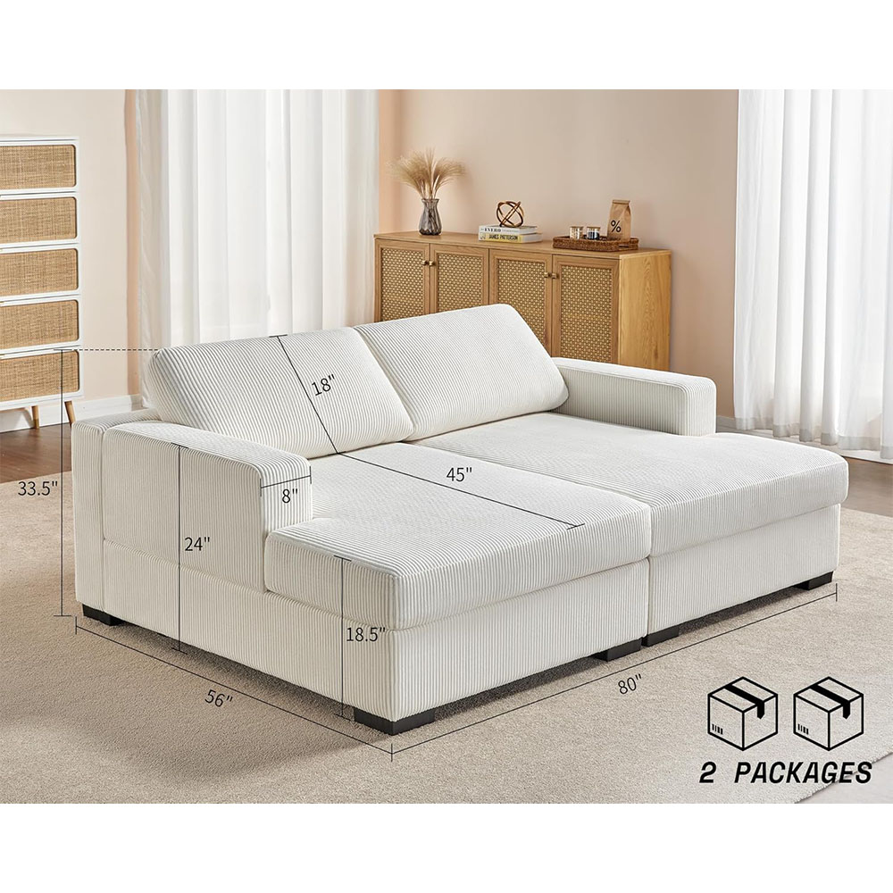 AMERLIFE Oversized Sectional Sofa, Large Double Chaise Couch, Comfy Sofa Couch with Left Chaise, White Corduroy Sofa