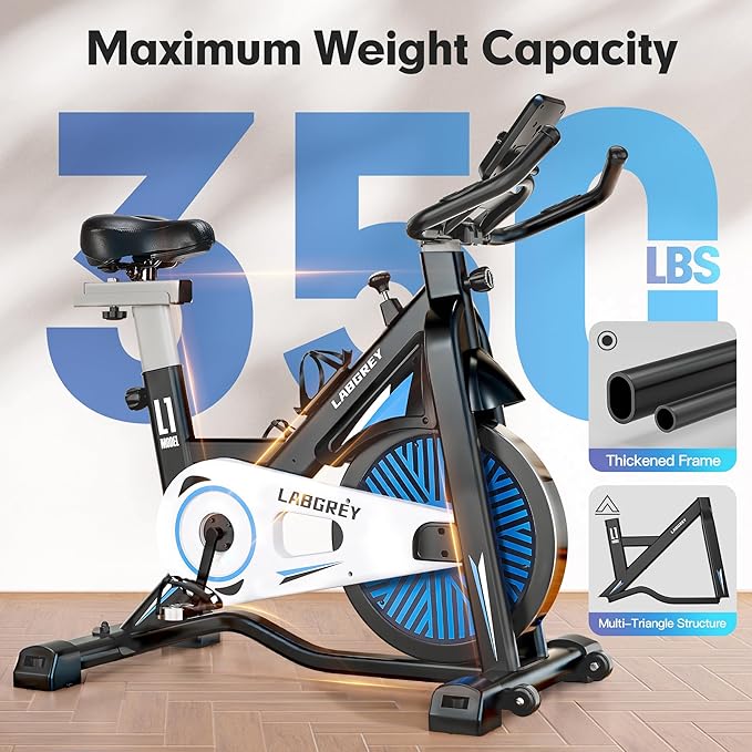 Exercise Bike Indoor Cycling Bike Stationary Cycle Bike with Heart Rate Sensor & Comfortable Seat Cushion, Quiet Fitness Bike for Home Cardio Workout